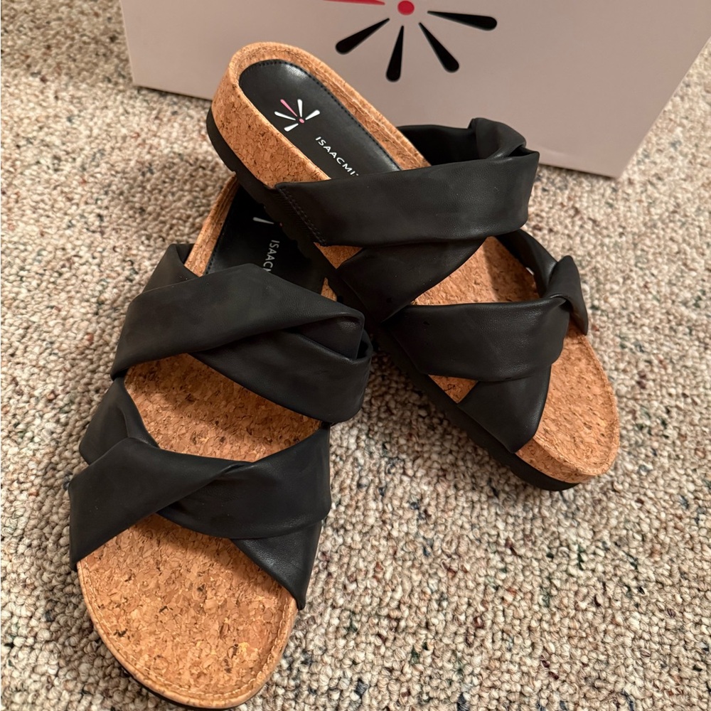 Isaac Mizrahi Black Cork Sandals